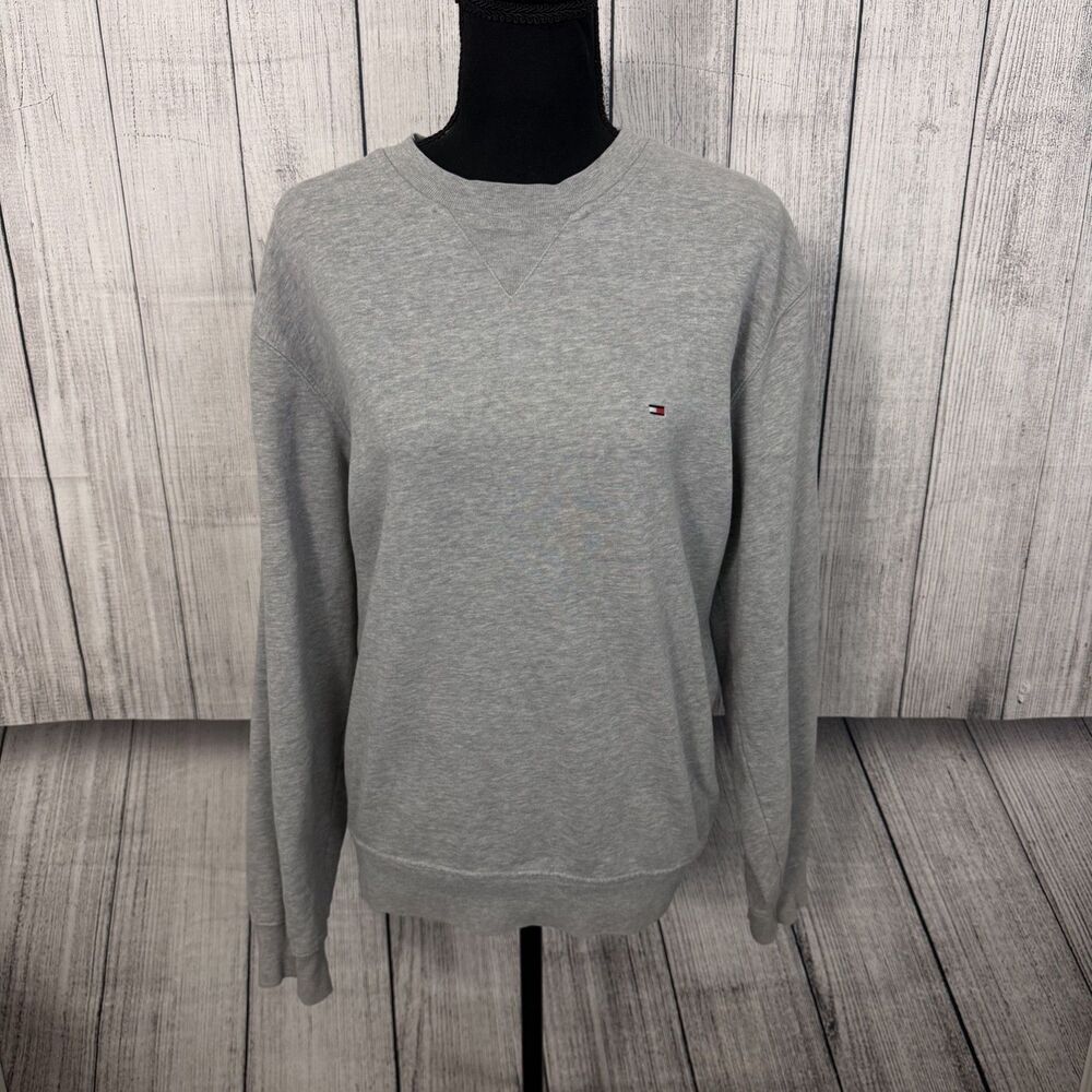 Tommy Hilfiger Women's Large Gray Crewneck Pullover Flag Logo Sweatshirt